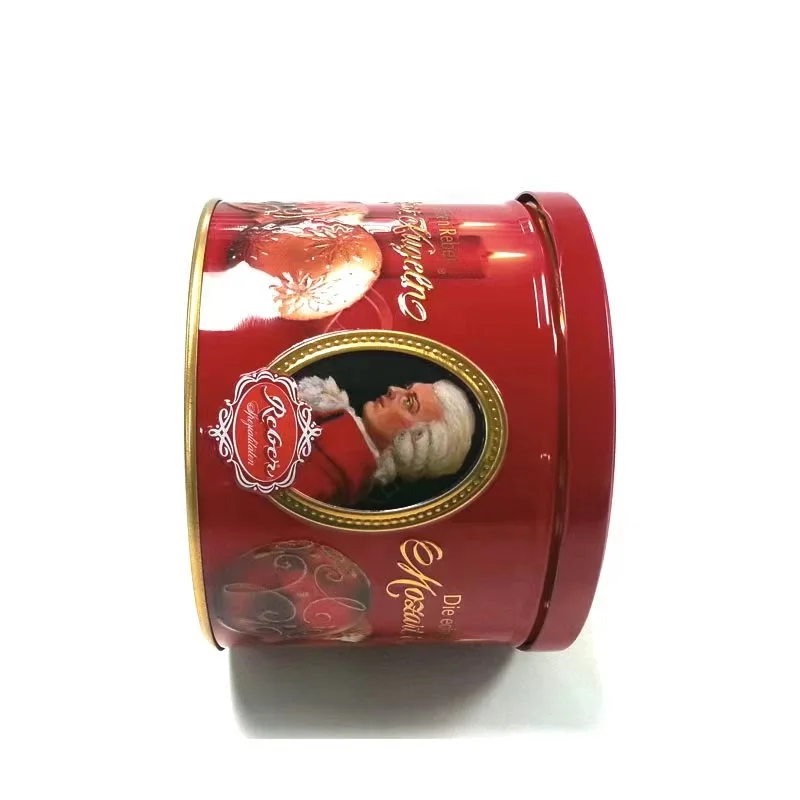 Screwed lid custom round musical chocolate tin box vintage merry go round toy music box rotating tin carousel music box