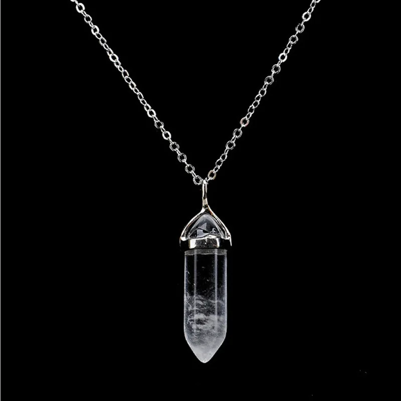 Bullet Shape Real Amethyst Natural Crystal Quartz Healing Chakra Chain Necklaces