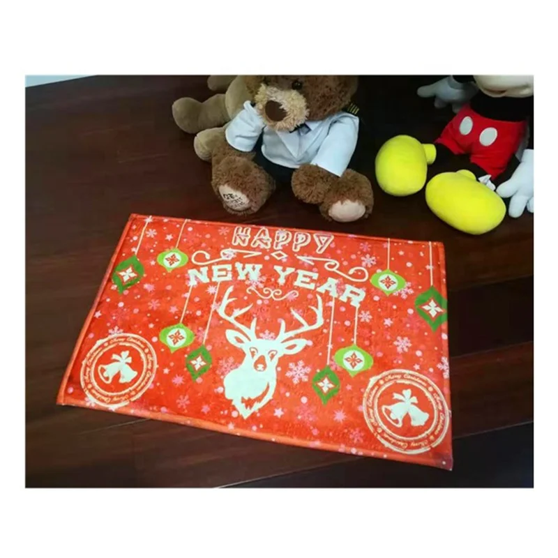 40*60cm Coral Fleece Floor Mats Merry Christmas Happy New Year Doormat Entrance Mat