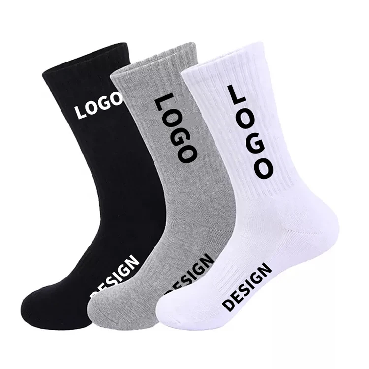 Factory white black grey cotton cushion plain men women unisex crew training athletic custom sports socks
