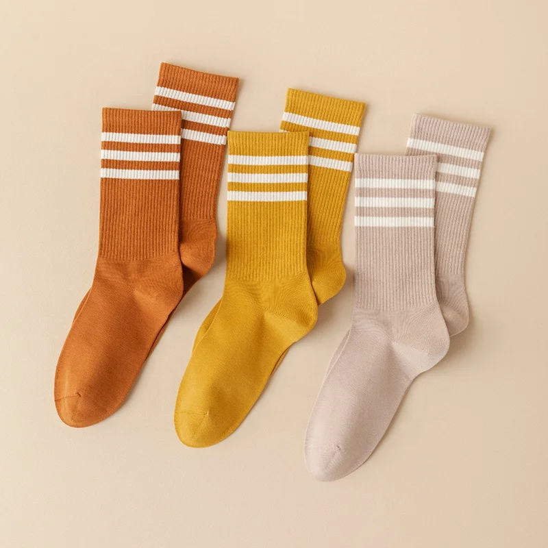 Socks For Women Fashion Korea Street Hip Hop Skateboard Striped Mid Tube Socks Solid Color Breathable Cotton Socks