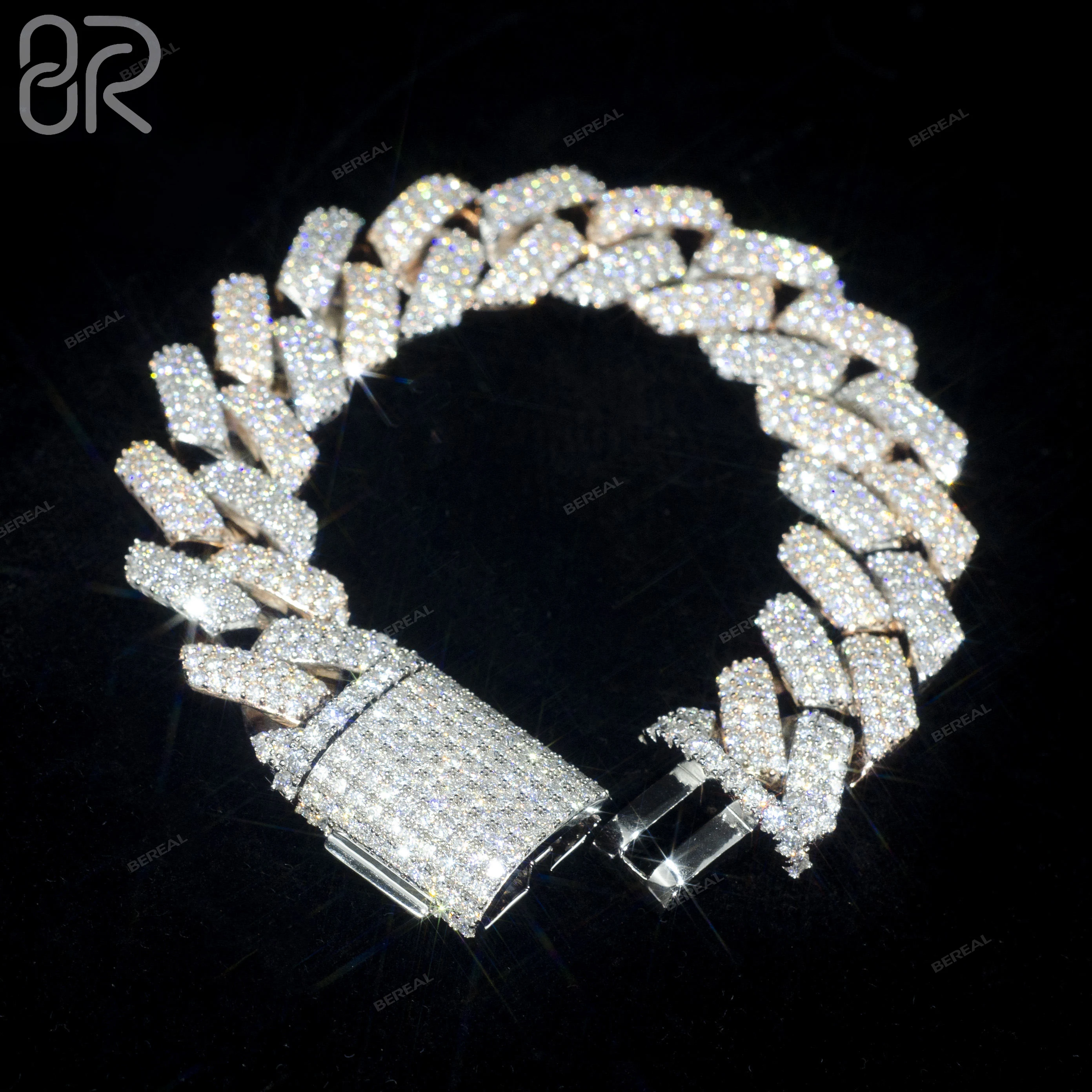 Hot Selling 20MM Vvs Moissanite Cuban Bracelet Hip Hop Style Round Brilliant Cut 925 Silver Fine Chain Jewelry For Women Men