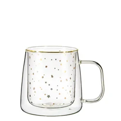 Samyo Heat Resistant Tea Cups Insulated Coffee Glasses Double Wall Glass Mugs with decals