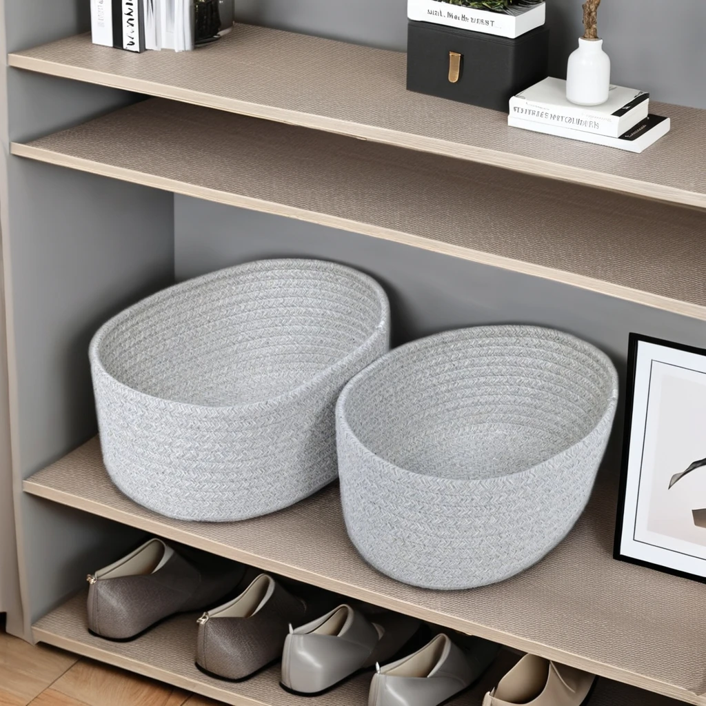 Small Woven Cotton Rope Storage Basket Fabric Chest Box for Cat Dog Toys and Sundries Room Shelf Basket