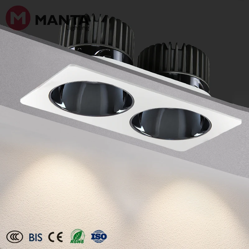 Double Heads Square Aluminum Spot Light Living Room Recessed Ceiling LED Spotlights