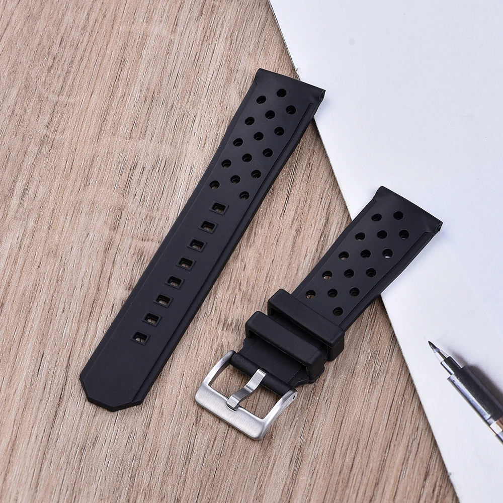 JUELONG черный пористый прямой конец погружения силиконовый резиновый ремешок для часов 22 мм 2 шт. сменные браслеты