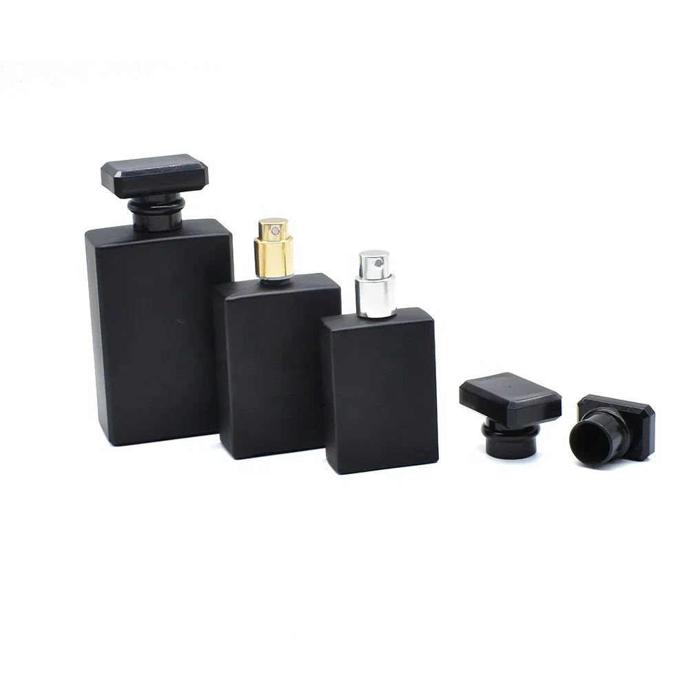 Custom logo printing 30ml 50ml 100ml matte black rectangular glass perfume bottle