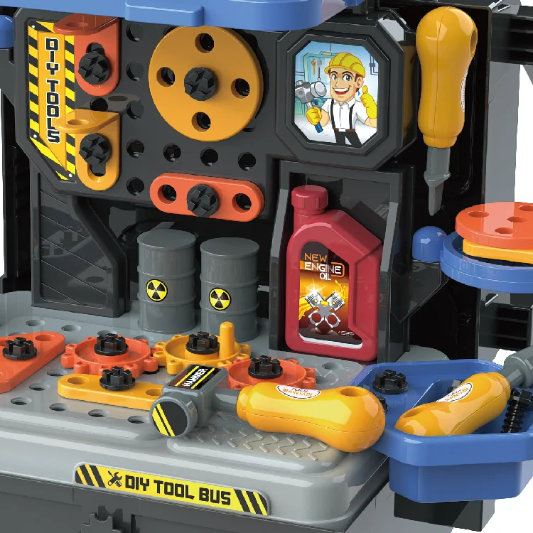 3 IN 1 Tool Screw Bus Toys Mechanic Toy Set Pretend Play Tools Set Tool Bus Toys