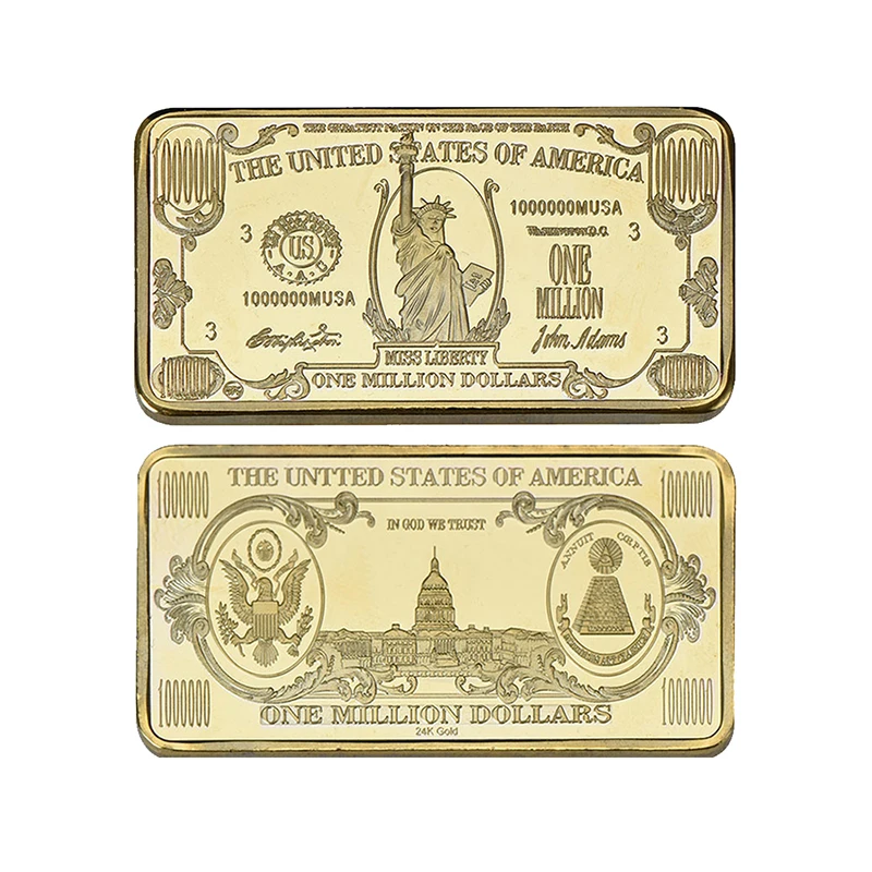 All Design Metal Iron USD Dollars Fake Gold Clad Plated Square Coin