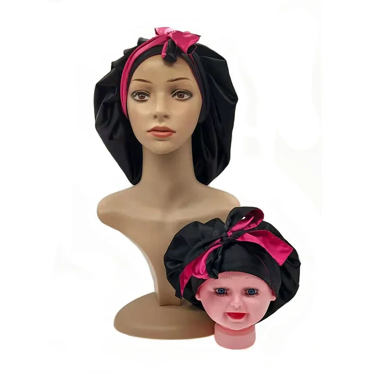 Оптовая продажа, большой и маленький комплект для мамы и ребенка, шляпа для сна, женские атласные шляпы для волос