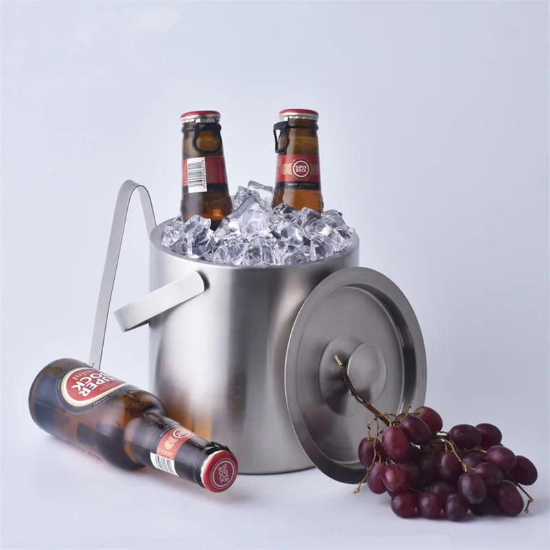 Personalized insulated 1300ml mini metal double wall stainless steel beer ice bucket with lid for bar