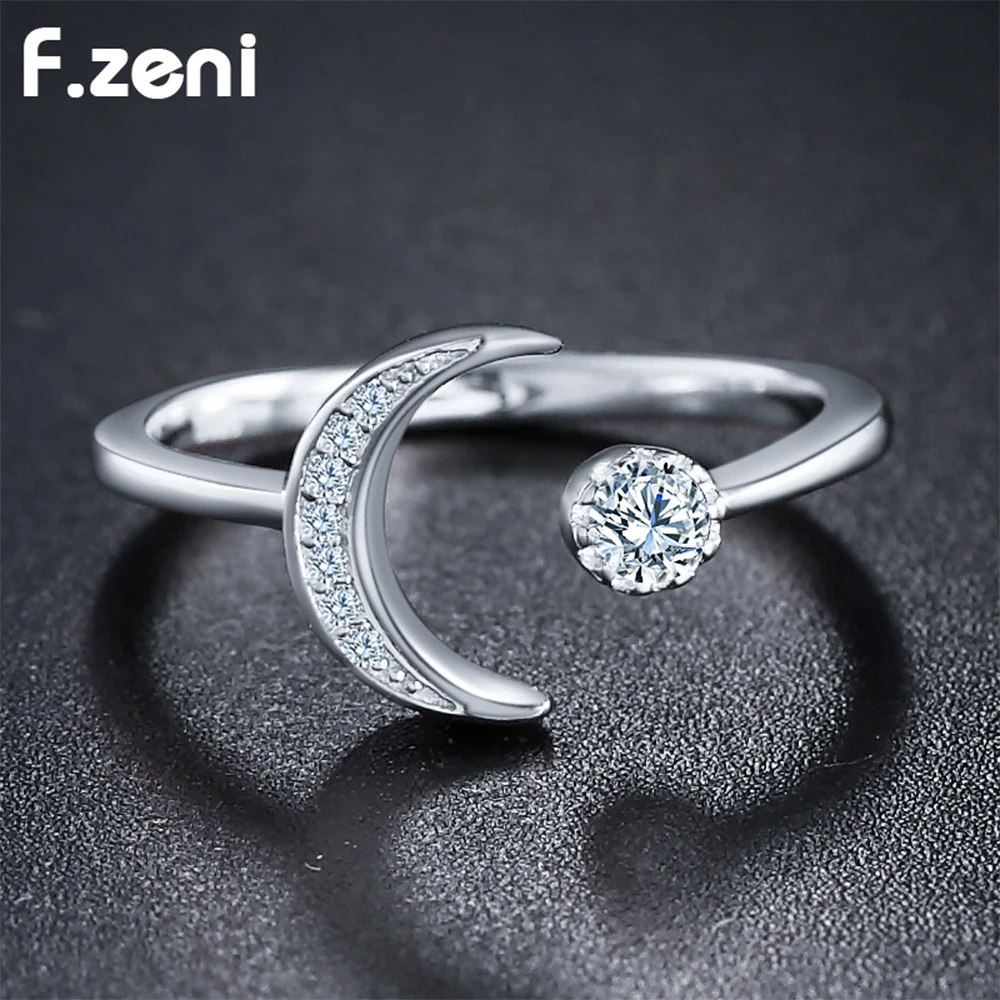 F.ZENI hot selling fashion non tarnish 925 sterling silver ring rose gold plated white gold plated adjustable moon ring