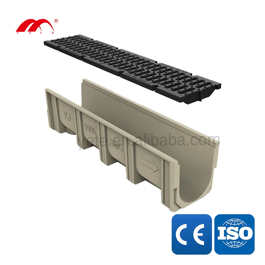 Factory CO 100*150 mm SMC drainage channel with ductile iron grating for water drainage system