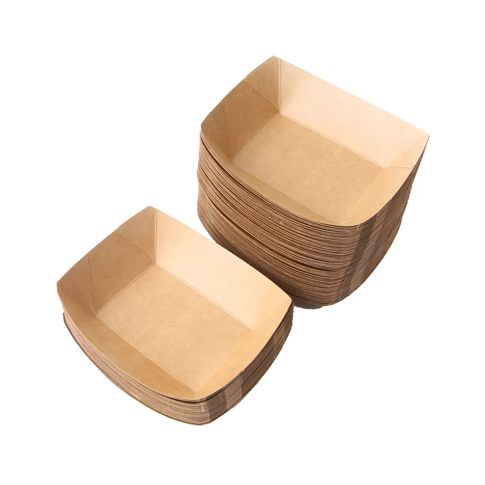 1000pcs MOQ New Food Grade Brown Kraft Paper Boat Shape Tray Box Print your logo Disposable Snack box Paper Bowl Dessert Plate