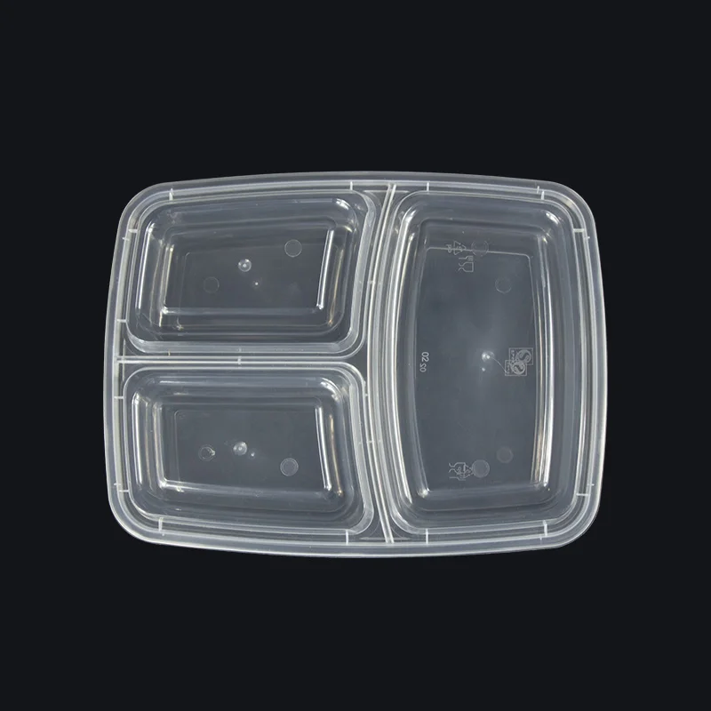 Microwave Safe Black 3 Compartment Box Plastic Takeaway Packaging Container Food Storage Bento Box With Lid