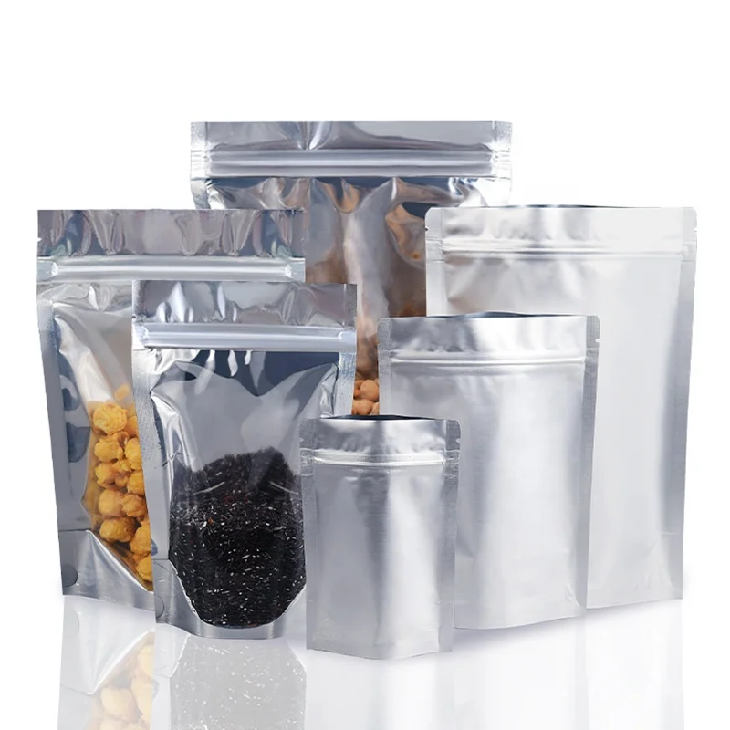 Glossy Reusable Laminated Aluminum Foil Food Delivery Ziplock Bags Yin Yang Stand up Pouch With clear Front