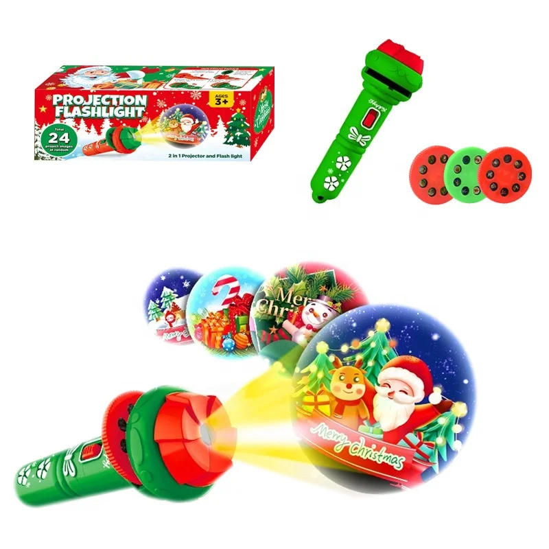 Hot Sale Christmas Toys Kids Glowing Toy Flashlight Slide Projector Torch Projection Light 24 pattern Christmas light