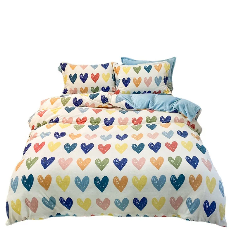 Winter thick milk velvet bed four-piece coral flannel duvet cover double-sided plus velvet three-piece set bed sheet