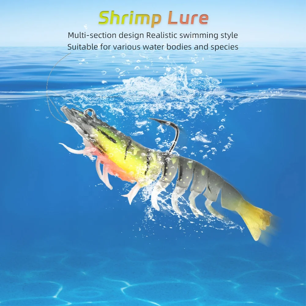 Lead wrapped soft shrimp 12g/9mm Night light shrimp with hook fishing soft bait artificial shrimp