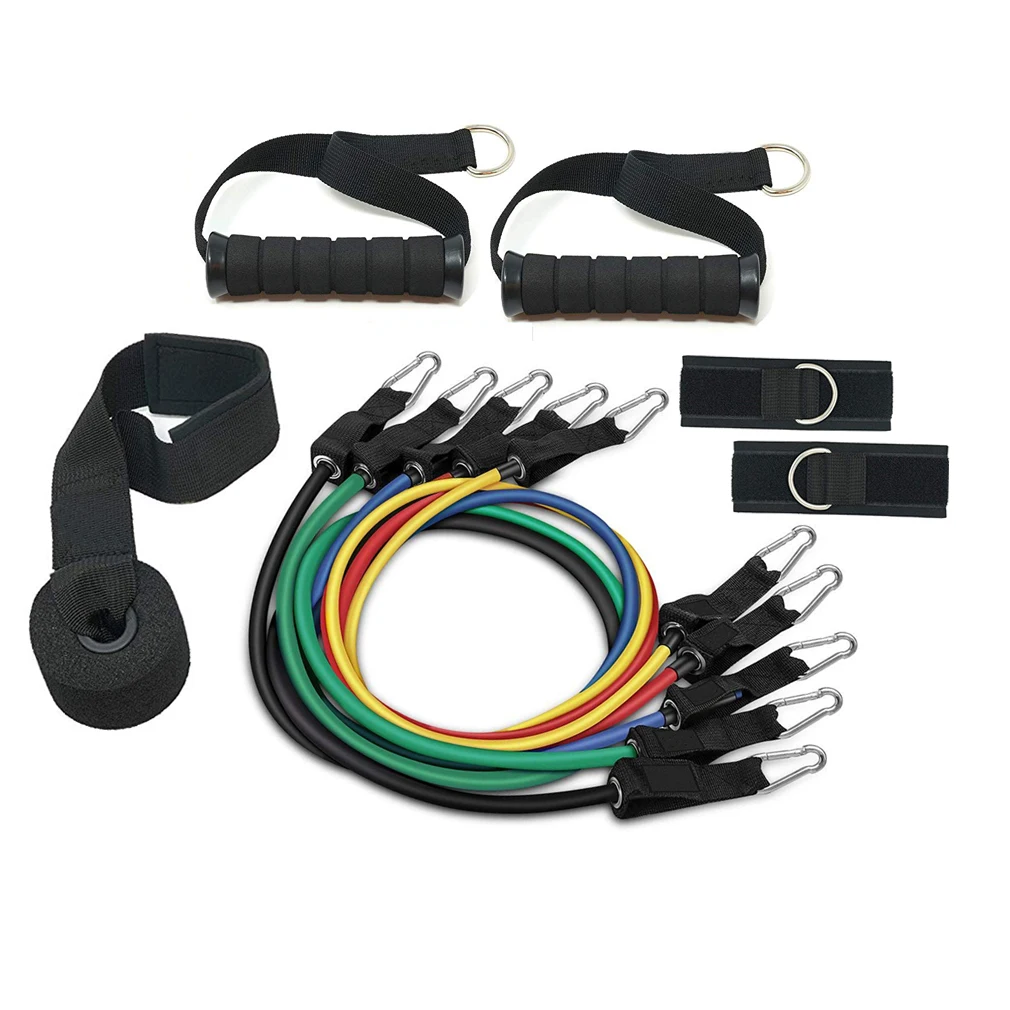 Zakerda 11 шт. латексные эластические ленты из ТПЭ для тренировок домашнего фитнеса спортивные силовые с ручкой бодибилдинга