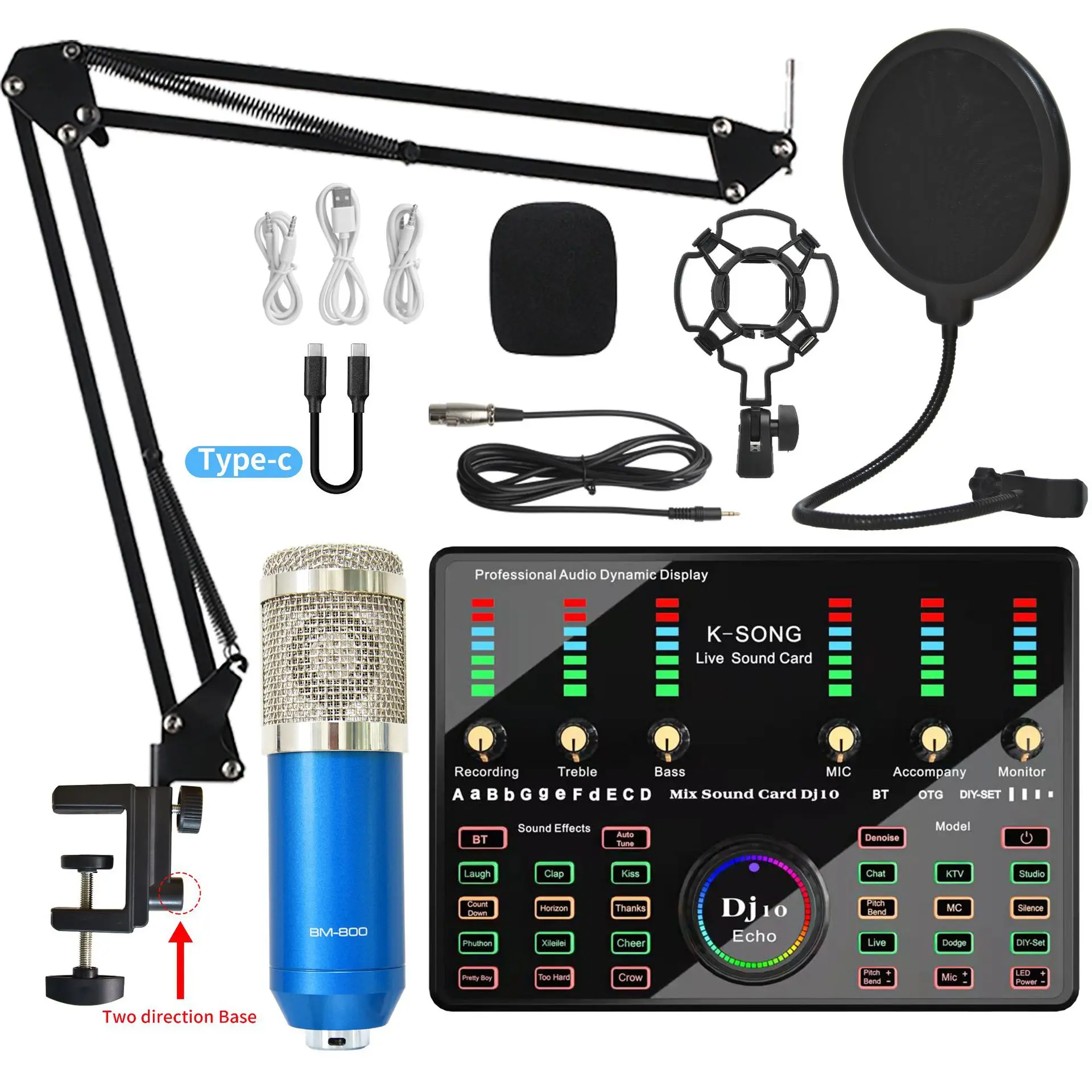 Bm800 Microphone Dj10 Sound Card Set Studio Streaming Gaming Mic Dj Karaoke Home Audio Sound System Microphone For Phone Pc