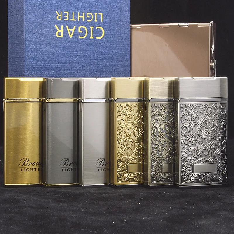 Classic metal gas lighter red flame windproof ultra-thin electroplating tang grass cigarette lighter