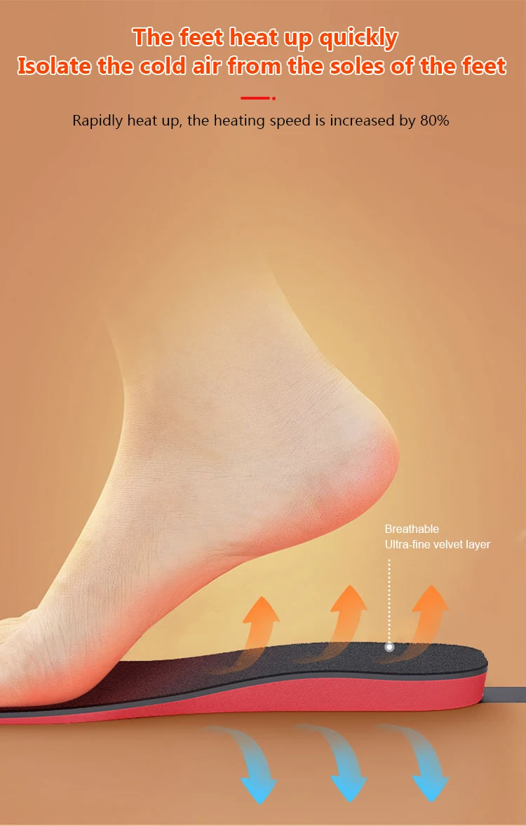 OEM Custom LOGO Winter Ski Heated Insoles Rechargeable Electric heating Insoles With Heat Regulating remote control