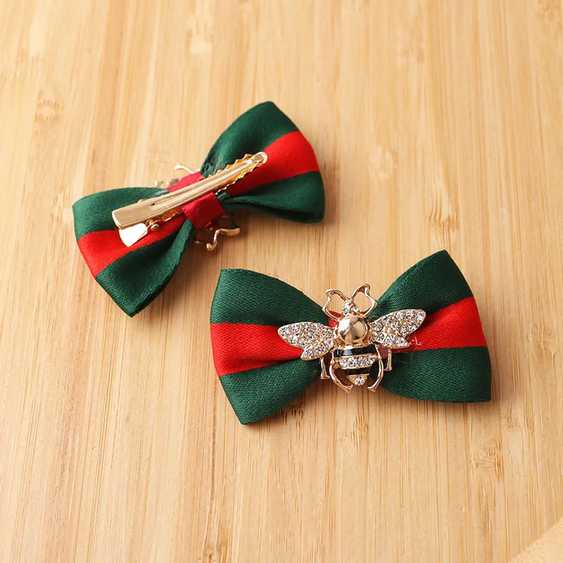 Luxury Designer Catalog Crystal Diamond Bee Bow Duckbill Clip Girls Makeup Striped Hairclip Women Fashion Hair Accessories Gifts