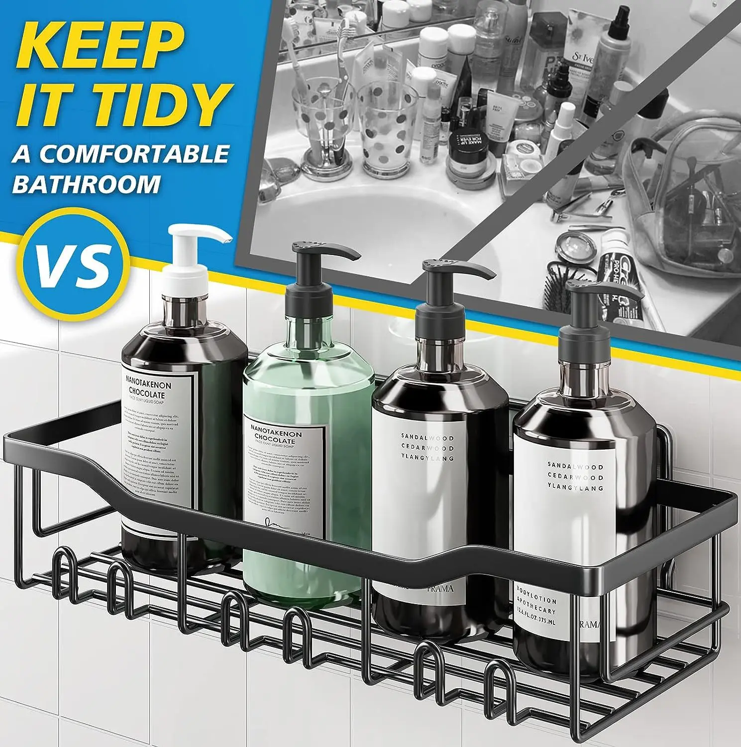 Shower Caddy Shelf Organizer Rack Bathroom Shelf Shampoo Storage Holder Kitchen Wall Storage Bathroom Accessories