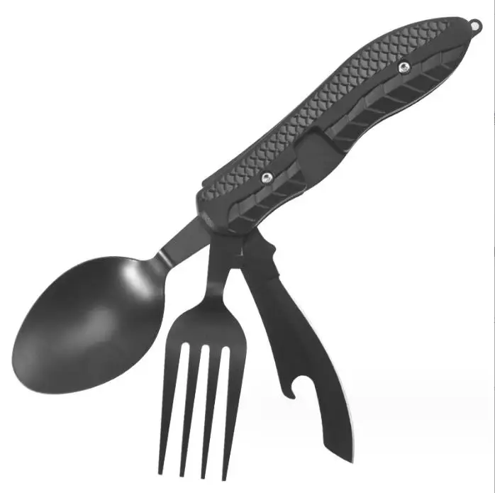 Multifunctional Camping Portable Detachable Folding BBQ Tableware steel cutlery knife spoons and fork flatware set