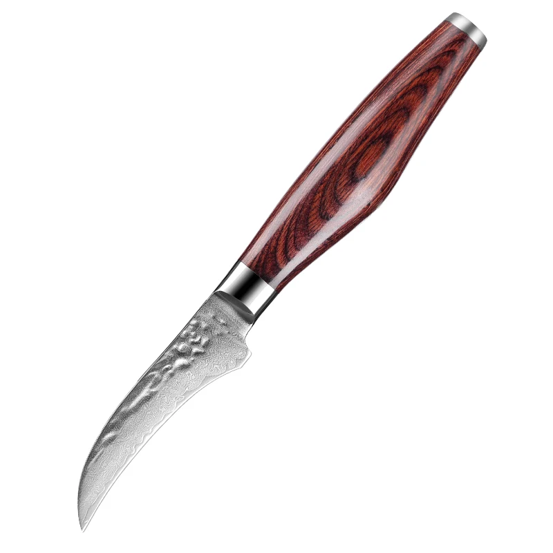 3 inch Birds Beak Paring Knife Full Tang Forged Damascus Steel Potato Tourne Peeling Knife Kitchen Fruit Knives