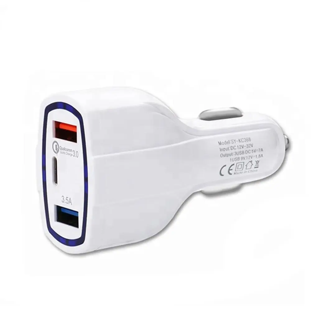 35W 3 Port QC3.0 PD C Type Usb Cigarette Lighter Port Fast Charging Smart Phone Adapter Car Charger