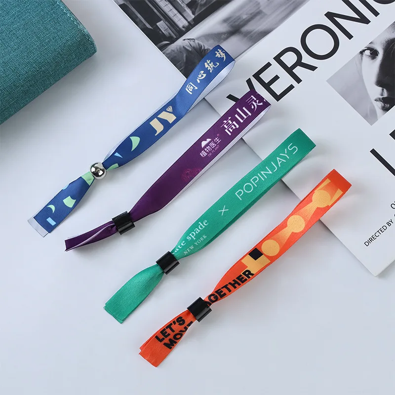 Party Custom Barrel Lock Wristbands Plain Fabric Festival Cloth Entrance Ticket Event Satin Wristband For Concert