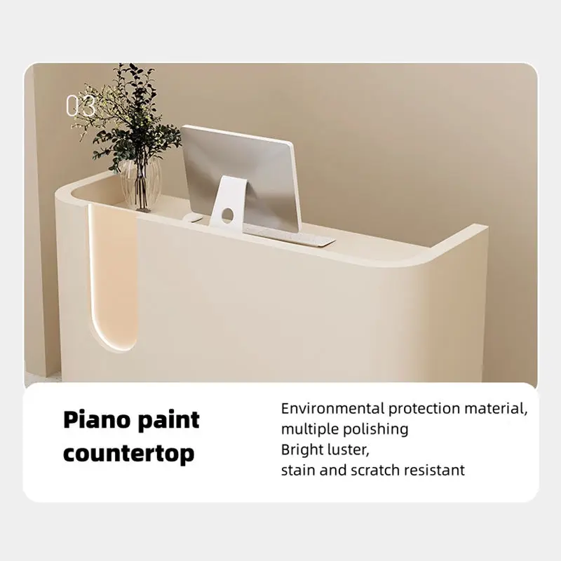 Free logo Outfit Shop Office Small Counter Wood Table Front Desk Modern Wood Corporate Front Desk Design