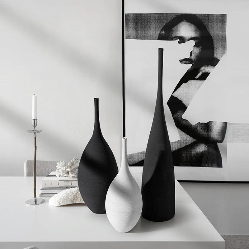 Minimalist handmade black and white art zen vase ceramic ornaments home decor nordic ceramic vase