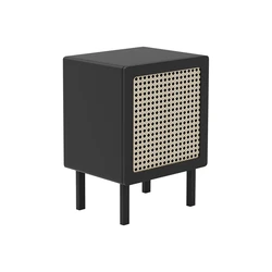 Rattan End Table White Painting Nightstand MDF Wooden Bedroom Rattan Bedside Table