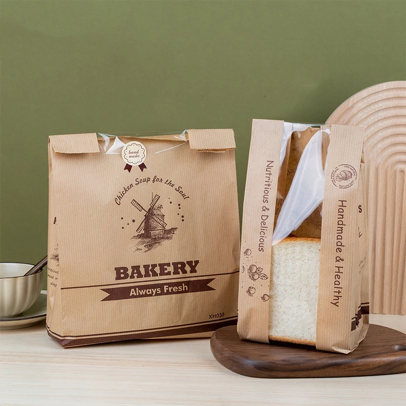 New Product Golden Supplier Bread Toast Delivery Kraft Paper Bag With Window For Homemade Bread