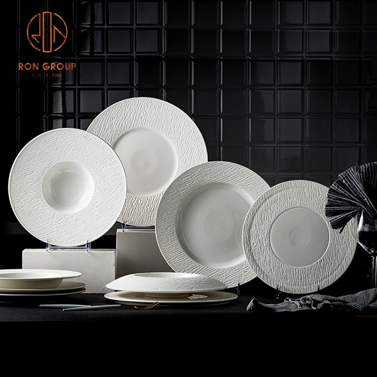 Wholesale High Quality Restaurant Service Eco Friendly Custom Made  Round Porcelain Dinner Ceramic Mocha White Plate