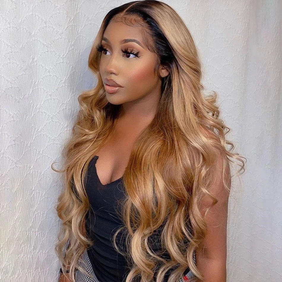Ombre Honey blonde wig body wave ombre 1b/27 colored wigs Brazilian hair Lace frontal wig for black women