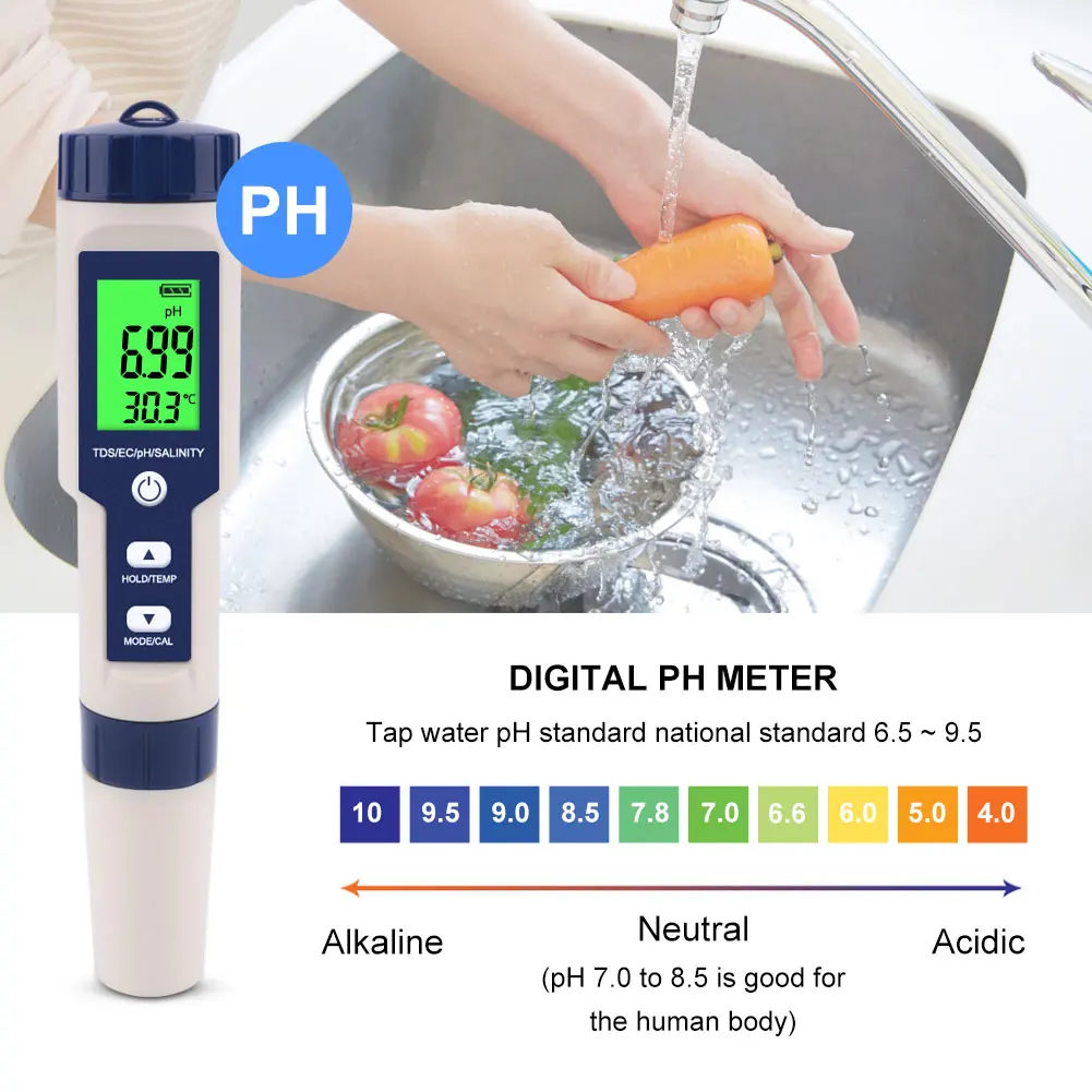 0-60 Celsius degree tds meter sensor 5 in 1 TDS/EC/PH/Salinity/Temp water quality multimeter