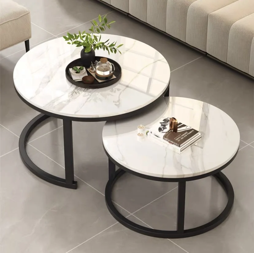 Luxury wholesale Easy Assemble Home Furniture Office Living Room Side Round Metal Marble Coffee Table