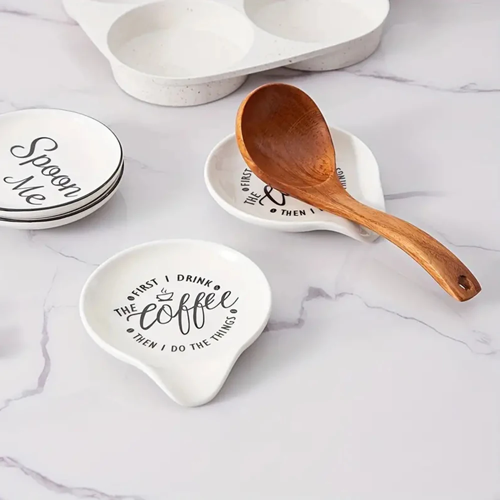 Custom Kitchen Counter Porcelain Spoon Rest Ladle Utensil Holder Ceramic Spoon Holder for Stove Top