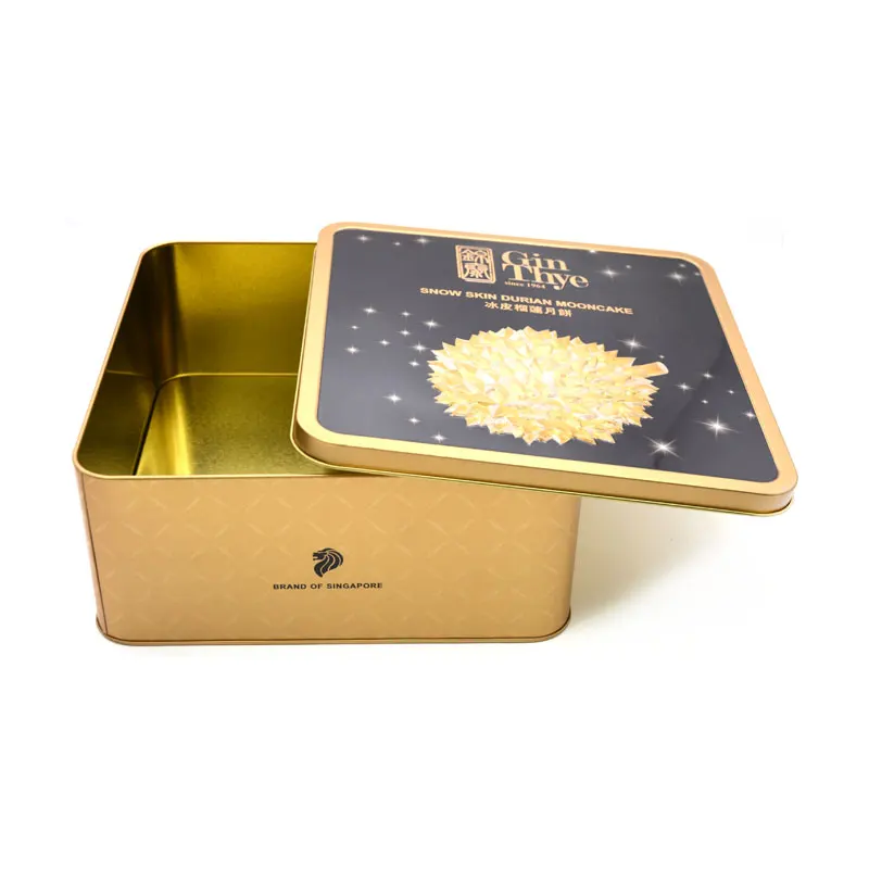 personalized metal moon cake box Mid Autumn packaging empty custom square mooncake tin box