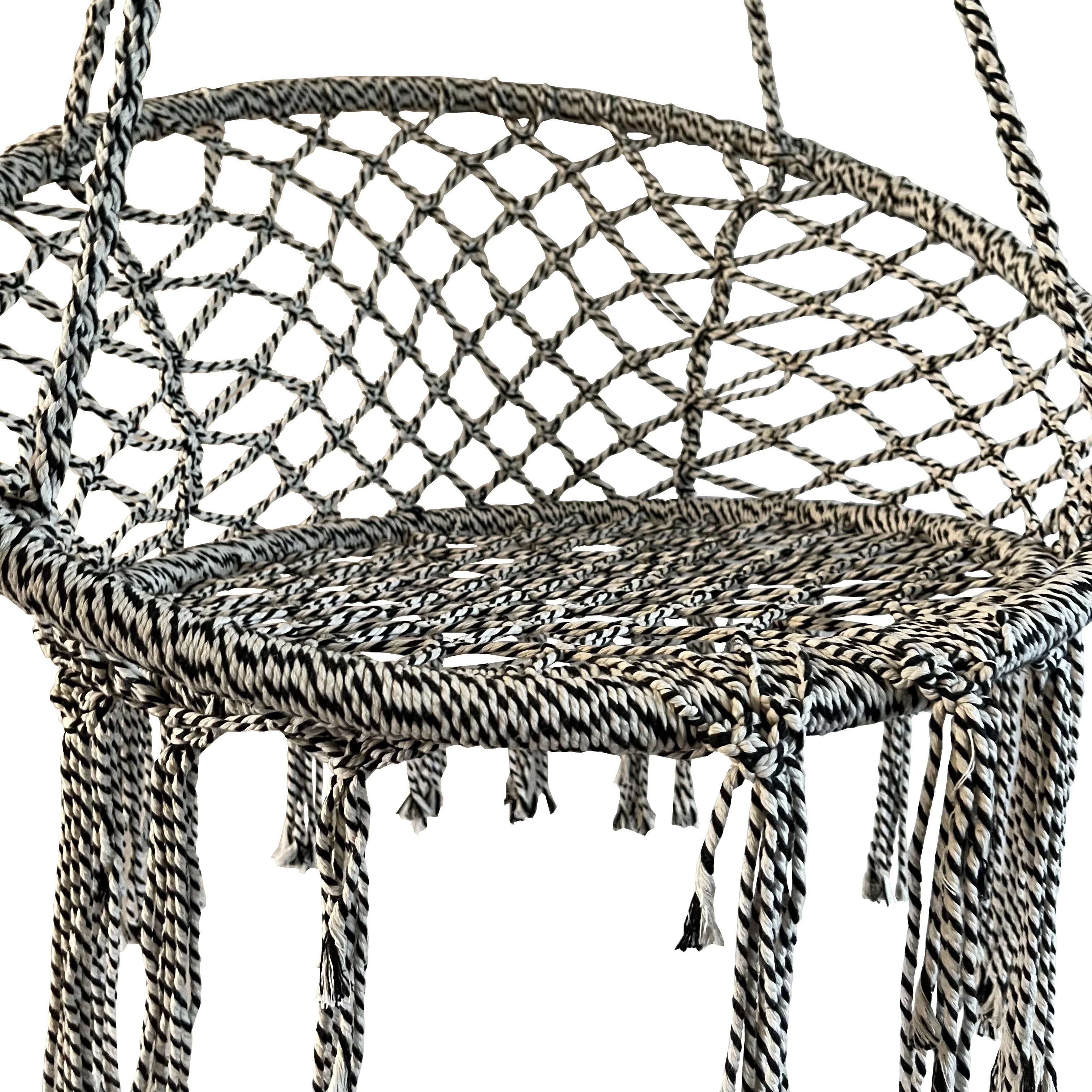 Black and White Macrame Hanging Chair