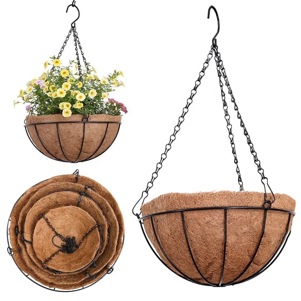 
Balcony Growing Vegetables Coconut Palm Flower Basket Artificial Wall Basket Hanging Basket Mat Coir Pots fiber Flower pot 