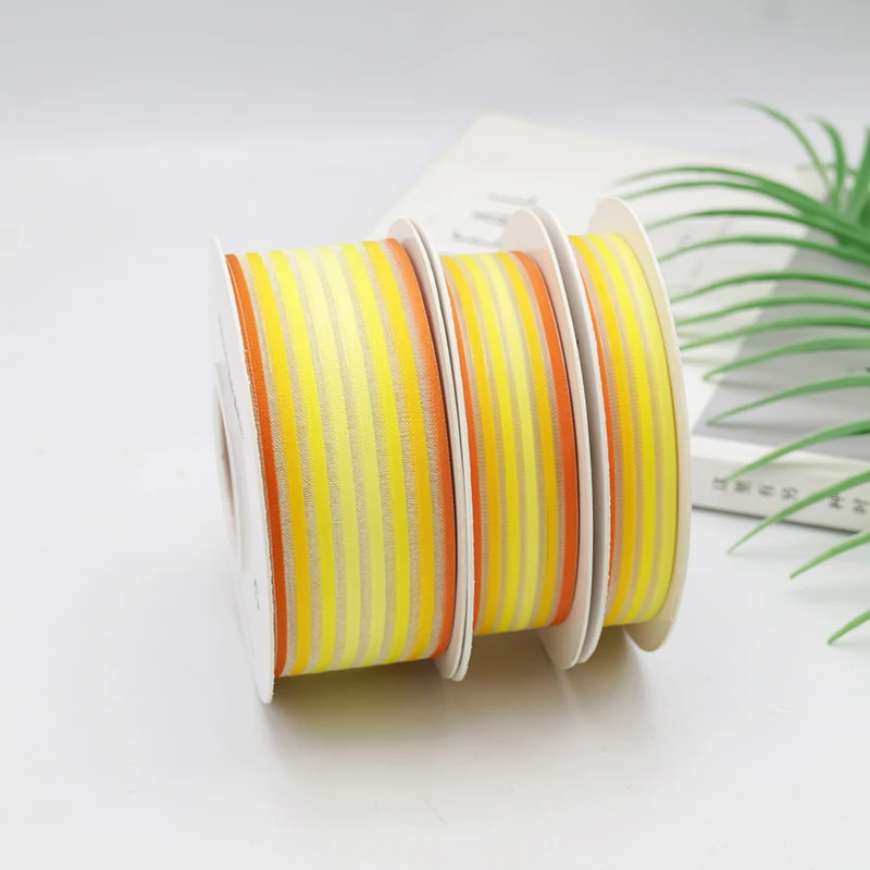 Цветная Полиэстеровая розовая и Радужная полосатая органза 1/25 мм, подарочная лента для упаковки, подарок, банты, декоративная подарочная лента