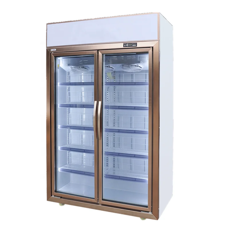 commercial two glass doors display chiller fridge transparent electric refrigerator supermarket 2 door fan cooling freezer