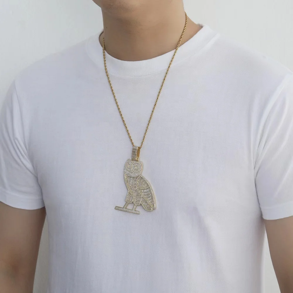 PDANY Custom Made Ovo Drake Charm Jewelry Copper With 5a Baguette Cz Stones Owl Hiphop Pendant