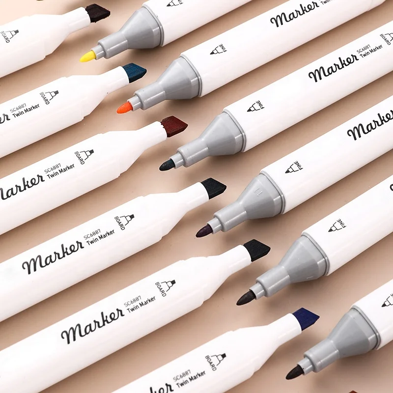 24Colors Wholesale Non-Toxic Alcohol Marker Dual Nib Color Marker Pen