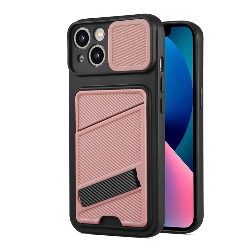 2022 Mobile Phone Accessories Protect case for iPhone 13 12 11 PRO Slide Camera Cover Phone Case with Card Holder Kickstand